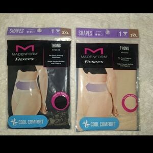 Maidenform Flexees Thong Size 3XL Lot Of 2 Packs. New Black/Tan (E18MP)